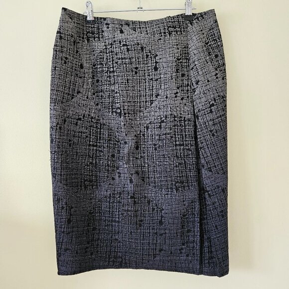 Les Copains Skirt L Knee Length Front Fold Grey Textured Lined Circle Sz EUR 42 - Picture 1 of 14